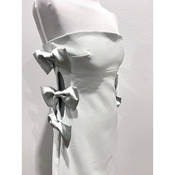 ZARA NEW WOMAN FITTED STRAPLESS MIDI DRESS WITH SATIN BOWS SEA GREEN SIZE LARGE - Picture 10 of 16
